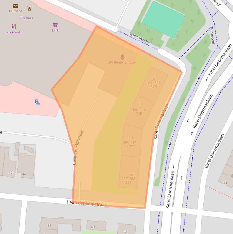 Kaart van postcodegebied 2225TC.