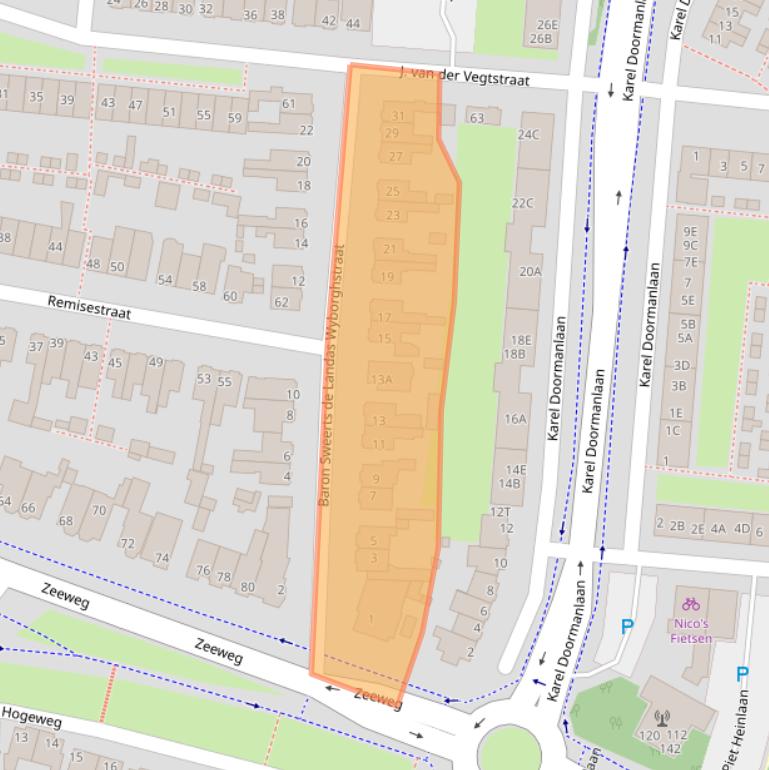 Kaart van postcodegebied 2225TD.