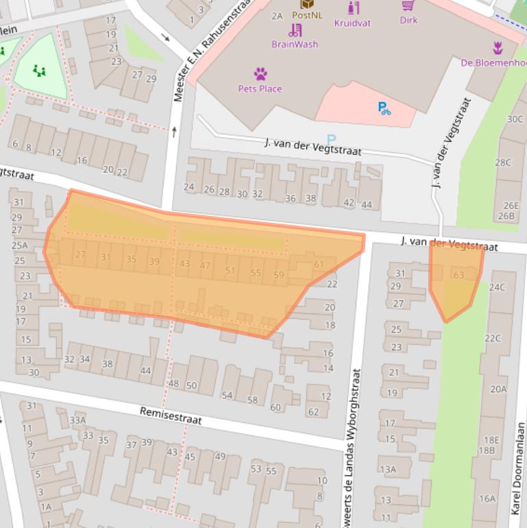Kaart van postcodegebied 2225TR.