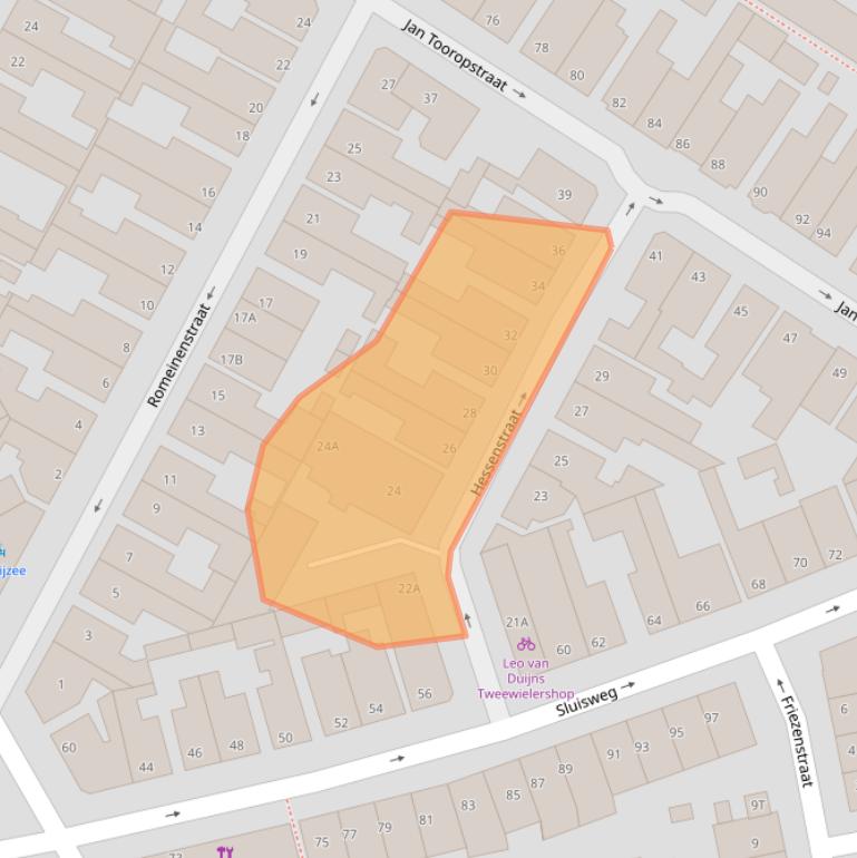 Kaart van postcodegebied 2225XE.