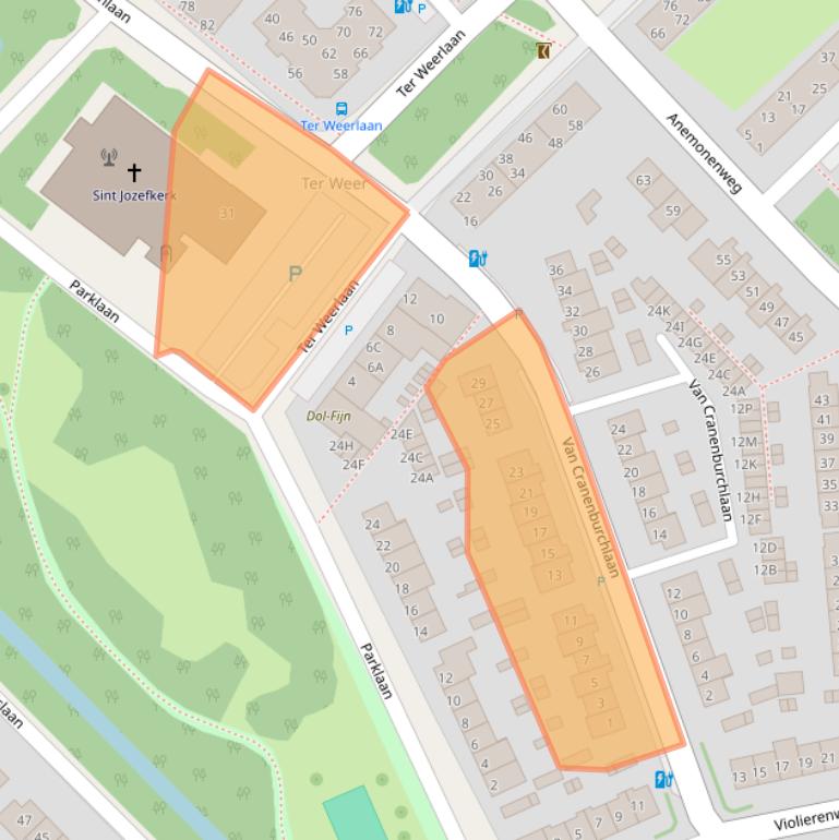 Kaart van postcodegebied 2241PJ.