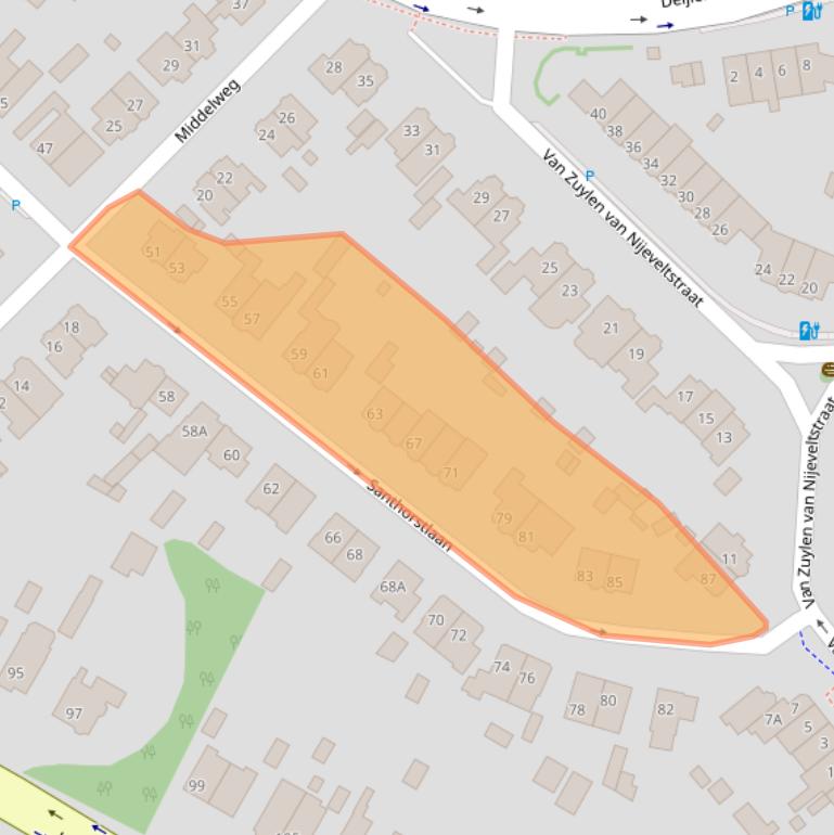 Kaart van postcodegebied 2242BE.