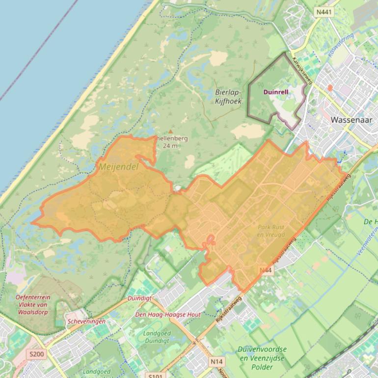 Kaartafbeelding, ingezoomd op postcodegebied 2243.