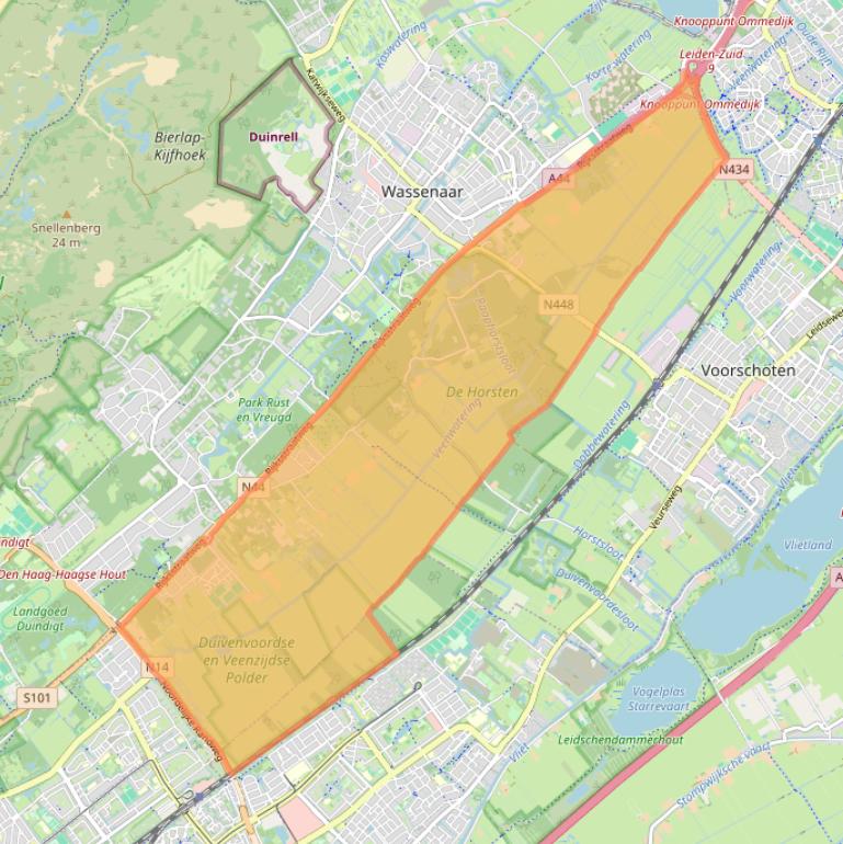 Kaartafbeelding, ingezoomd op postcodegebied 2245.