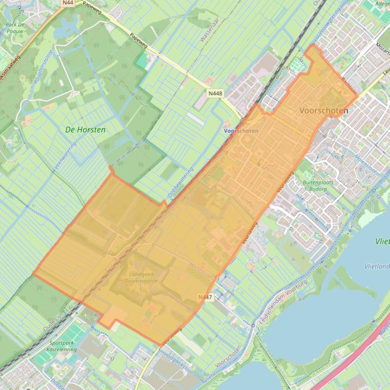 Kaartafbeelding, ingezoomd op postcodegebied 2252.