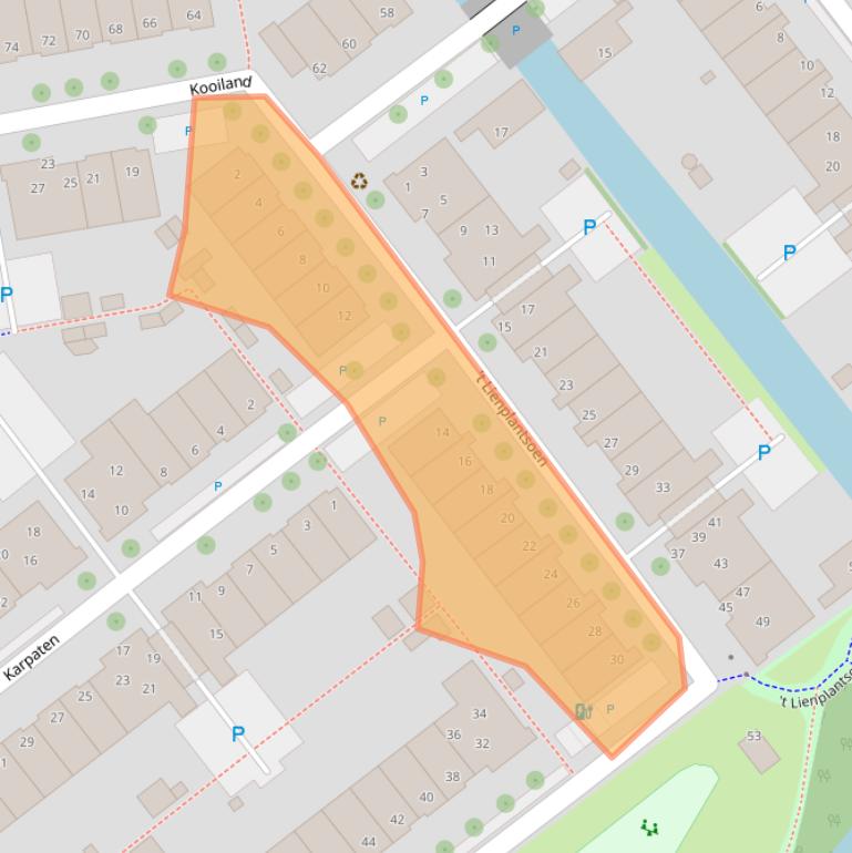 Kaart van postcodegebied 2264MB.