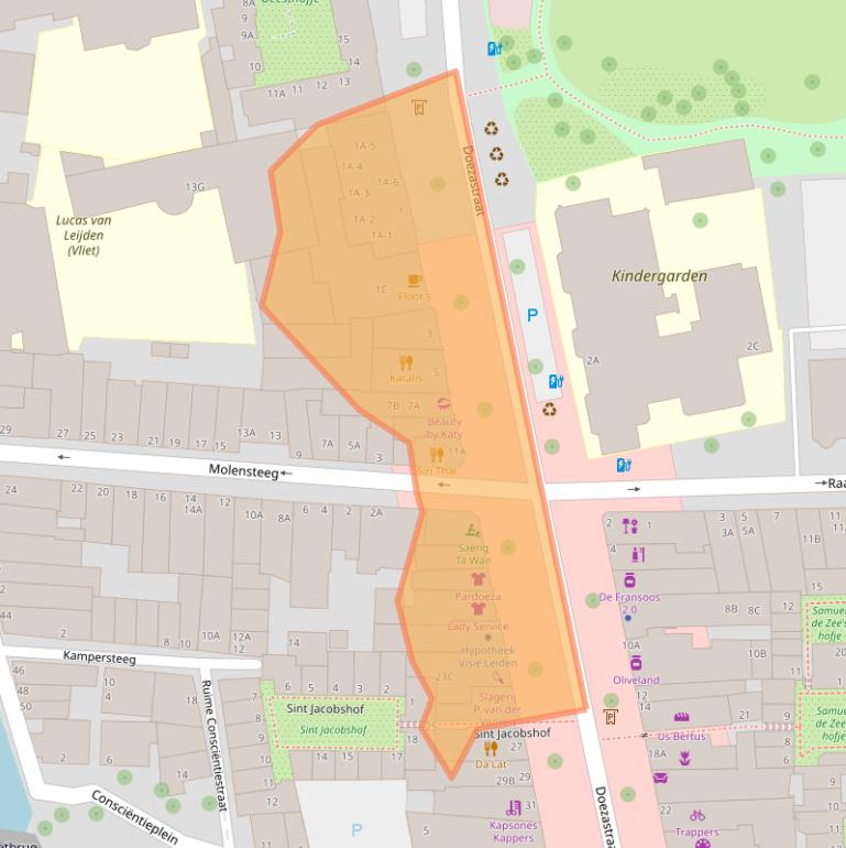 Kaart van postcodegebied 2311GZ.