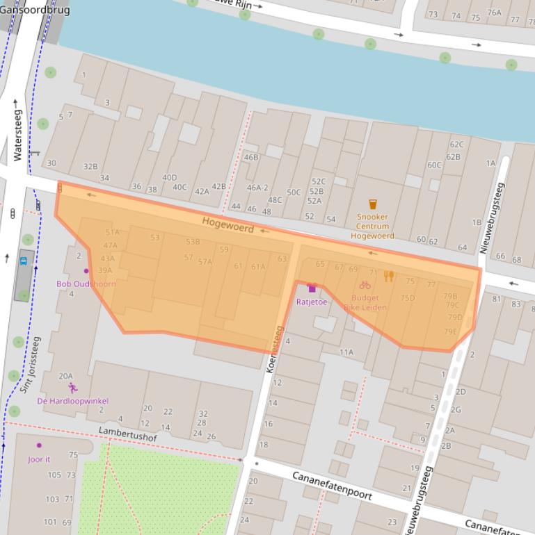 Kaart van postcodegebied 2311HG.