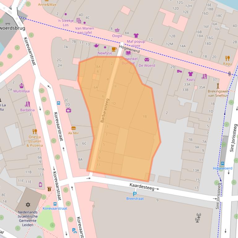 Kaart van postcodegebied 2311HX.