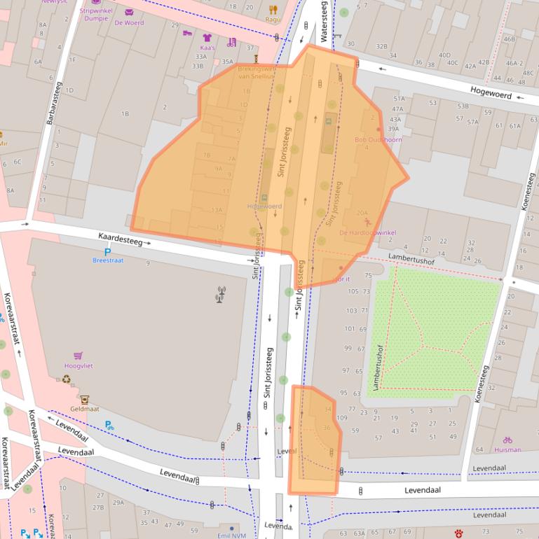 Kaart van postcodegebied 2311JA.