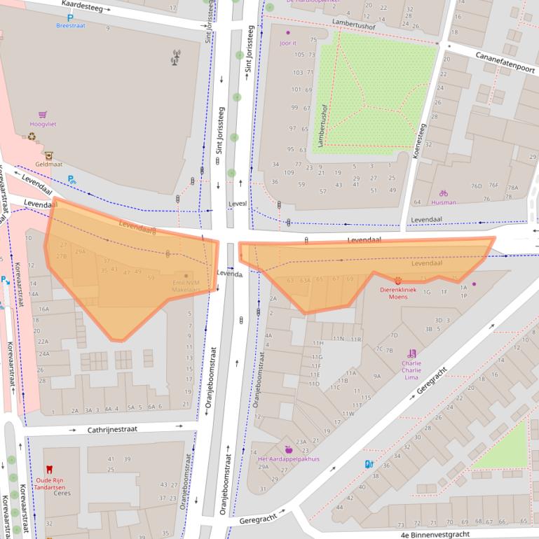 Kaart van postcodegebied 2311JE.