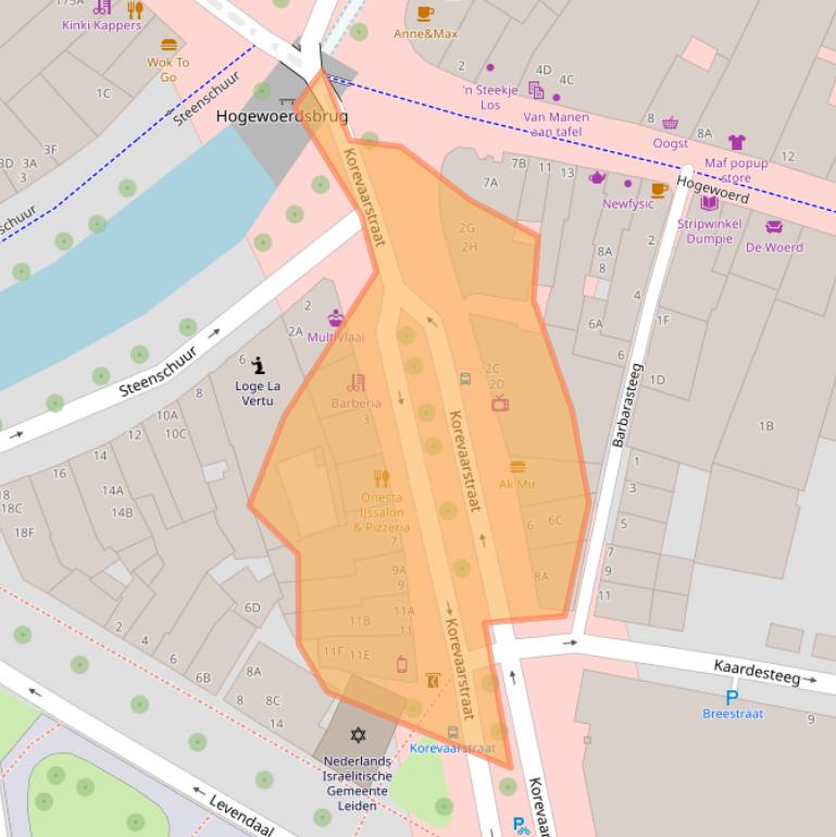 Kaart van postcodegebied 2311JS.