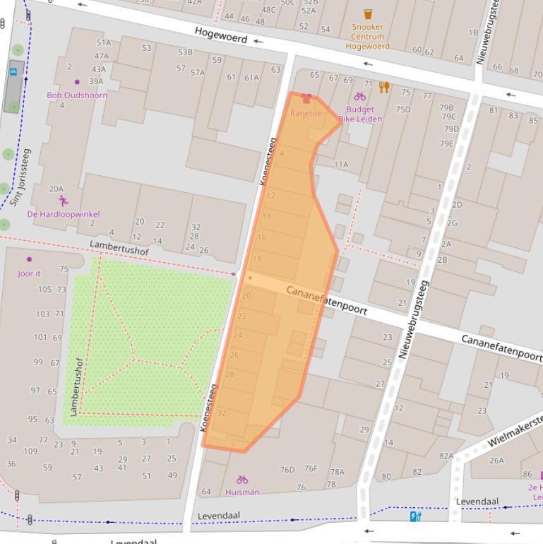 Kaart van postcodegebied 2311JW.