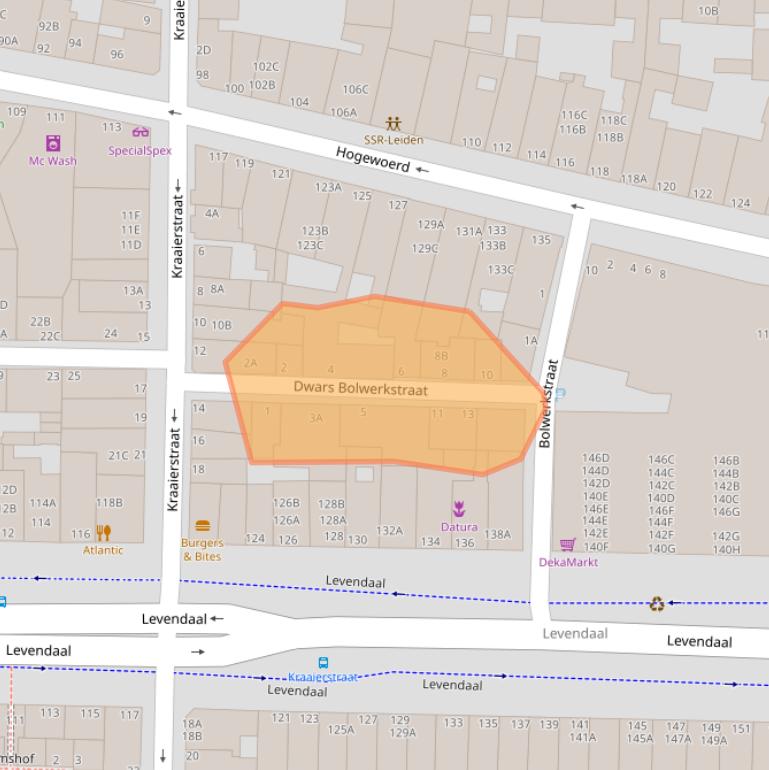 Kaart van postcodegebied 2311KB.