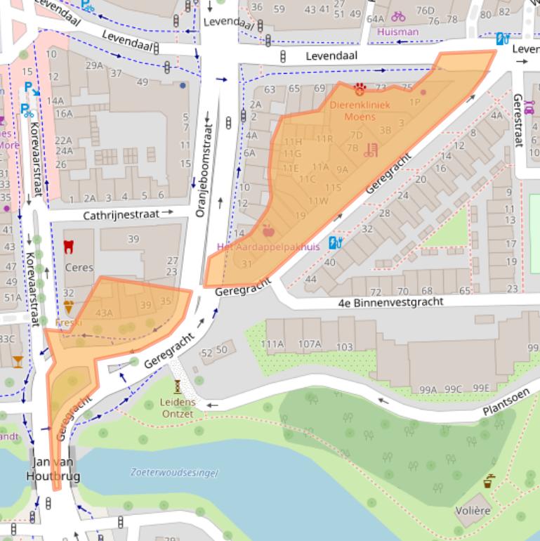 Kaart van postcodegebied 2311PA.