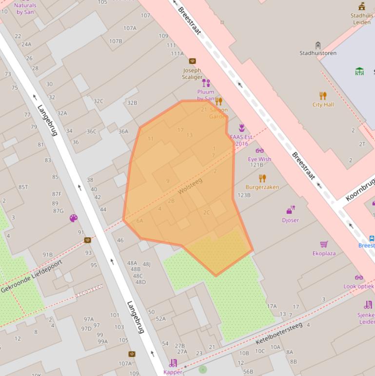 Kaart van postcodegebied 2311TP.