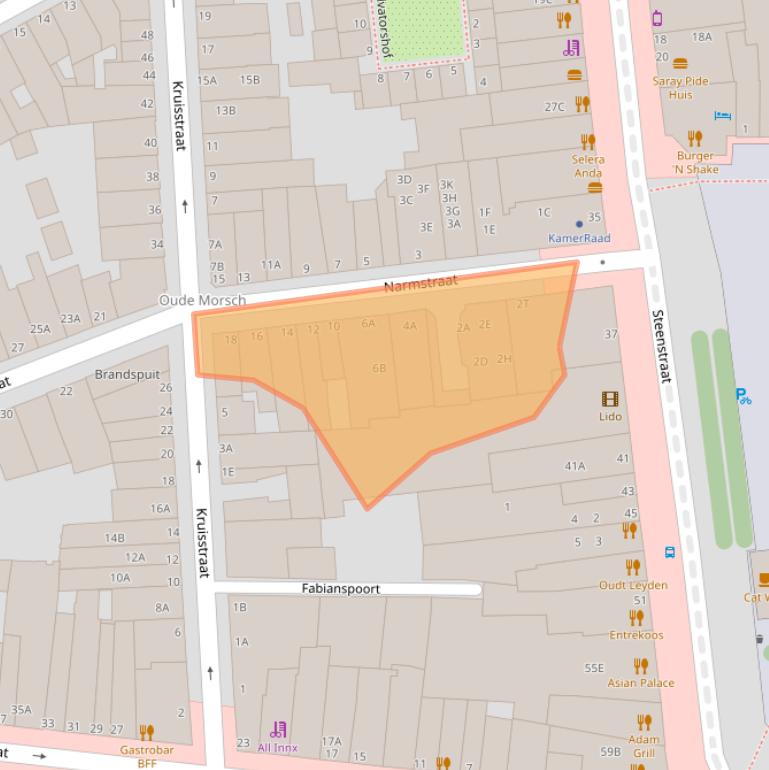 Kaart van postcodegebied 2312BE.