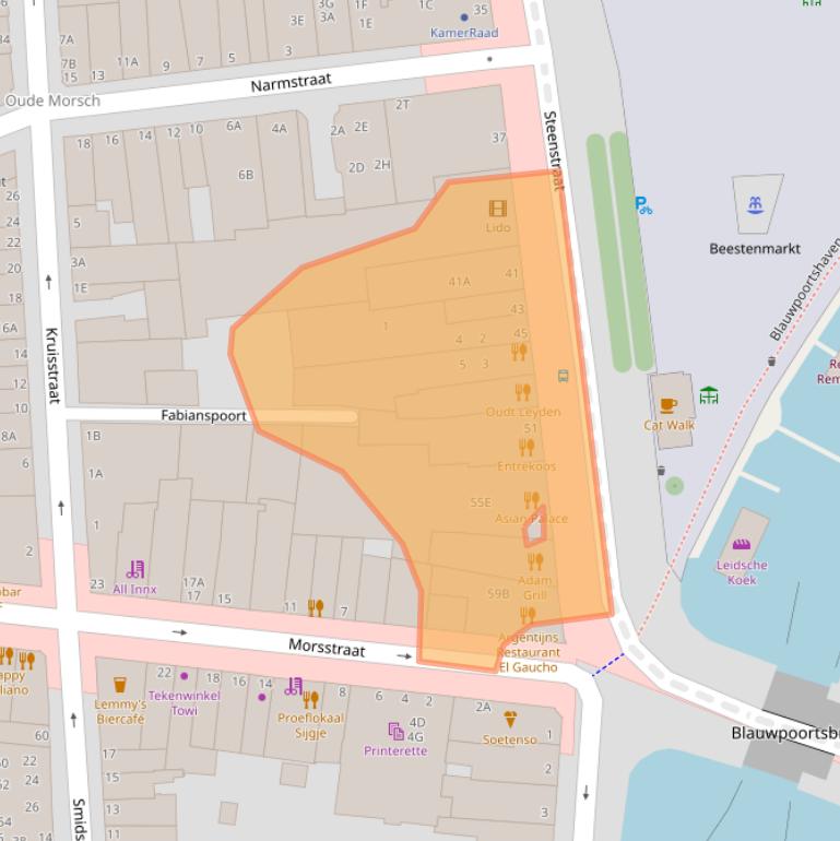 Kaart van postcodegebied 2312BV.