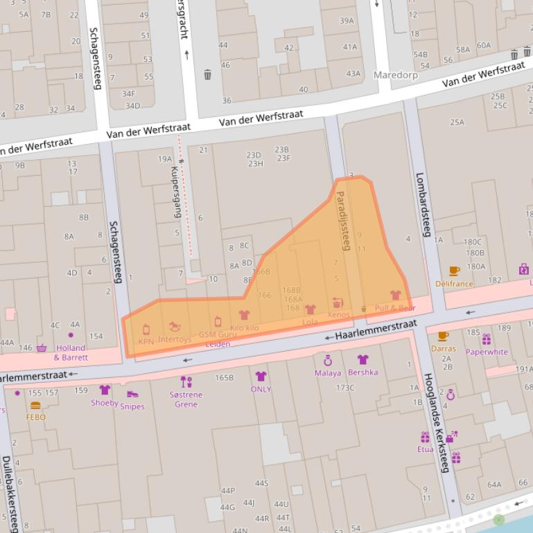 Kaart van postcodegebied 2312GG.