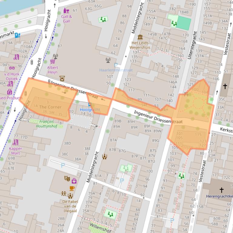 Kaart van postcodegebied 2312KZ.