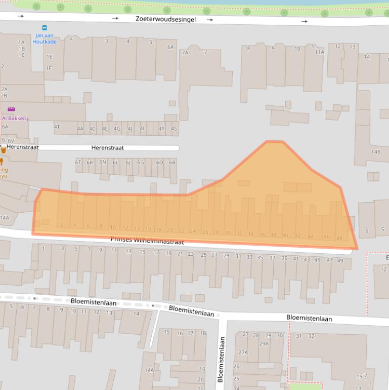 Kaart van postcodegebied 2313AW.