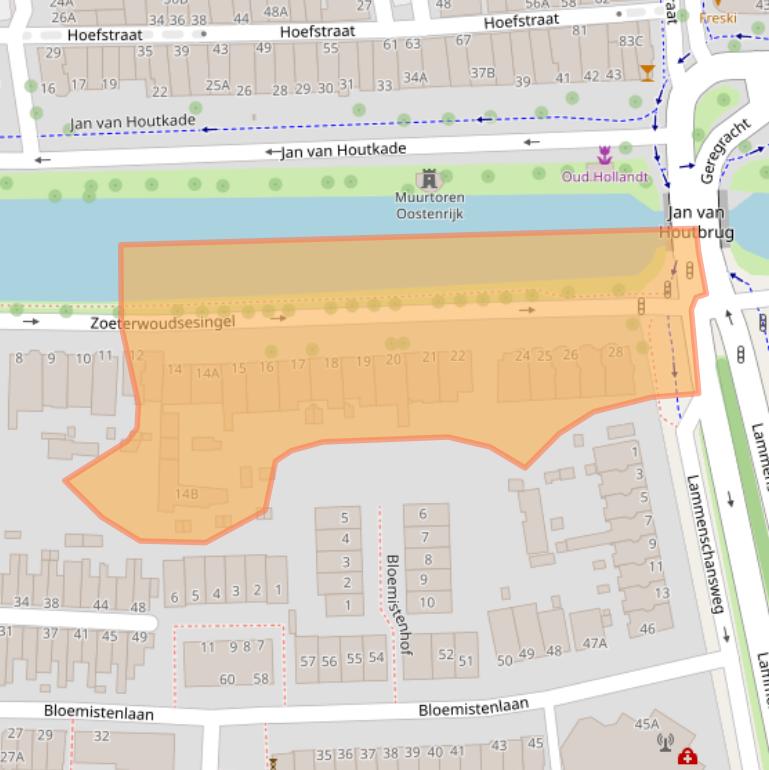 Kaart van postcodegebied 2313AZ.