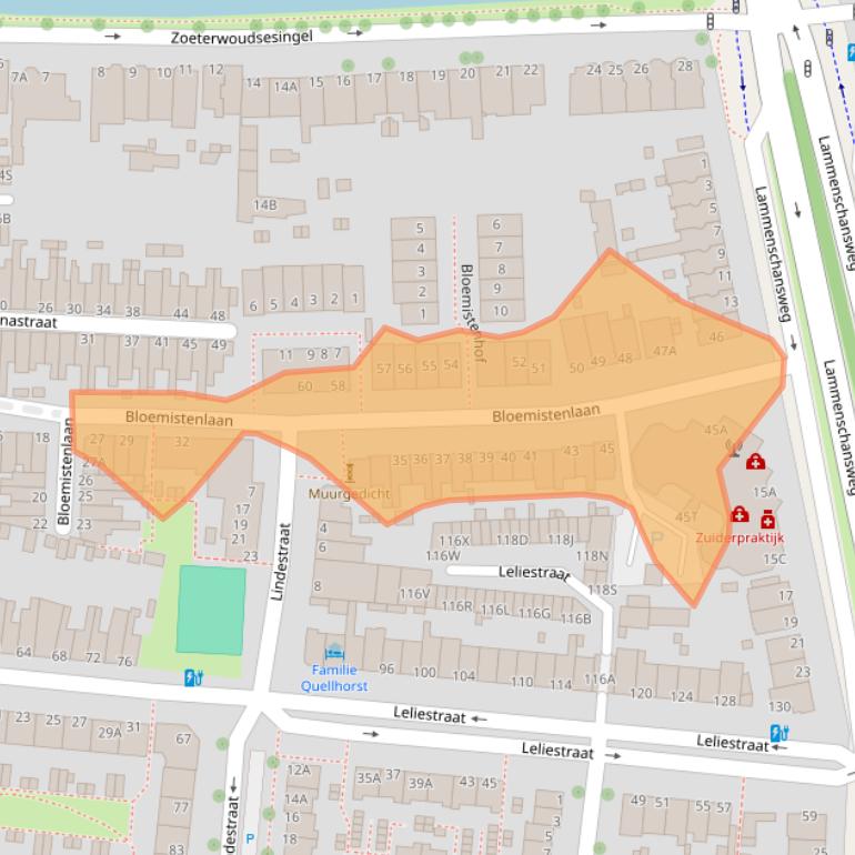 Kaart van postcodegebied 2313BB.
