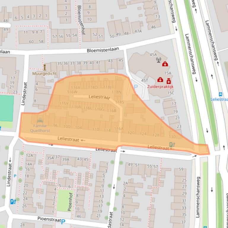 Kaart van postcodegebied 2313BJ.