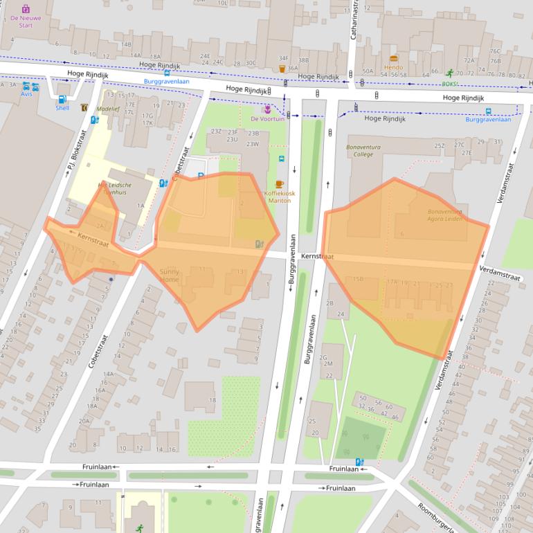 Kaart van postcodegebied 2313EV.