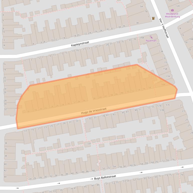 Kaart van postcodegebied 2313RJ.
