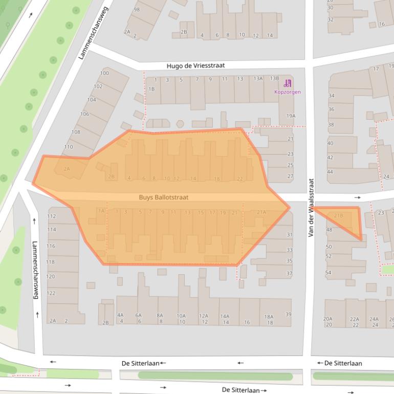 Kaart van postcodegebied 2313TT.