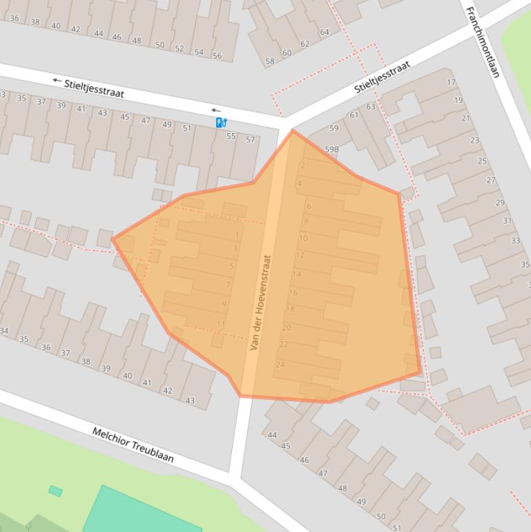 Kaart van postcodegebied 2313VA.