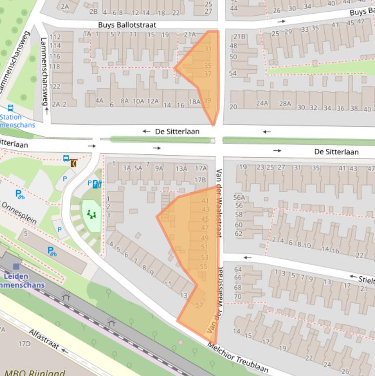 Kaart van postcodegebied 2313VC.