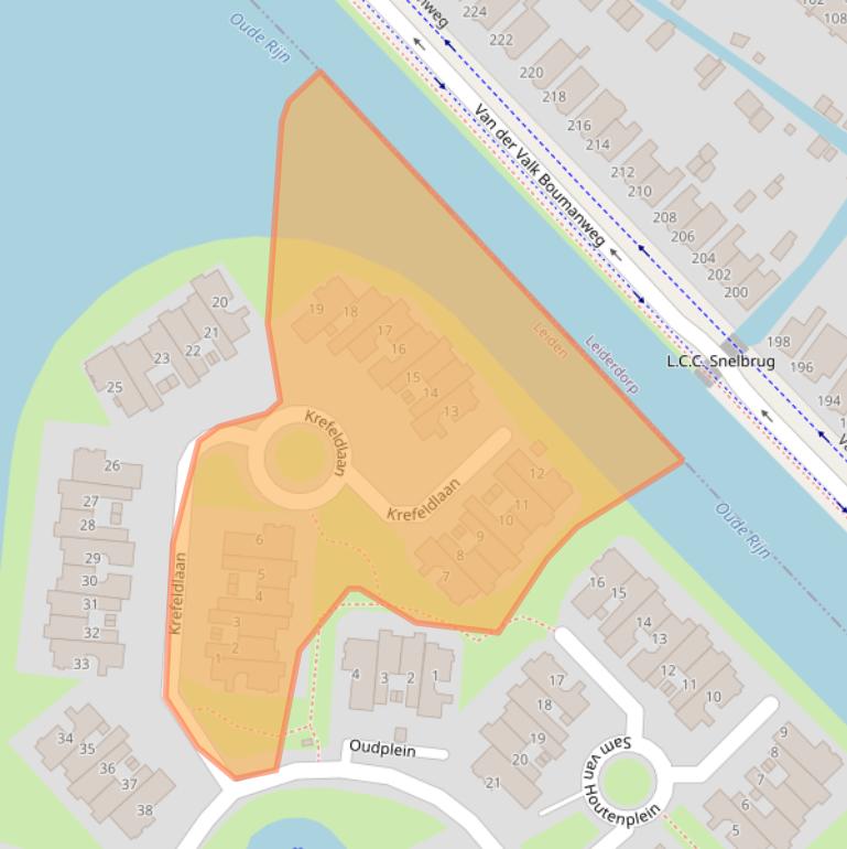 Kaart van postcodegebied 2314EC.