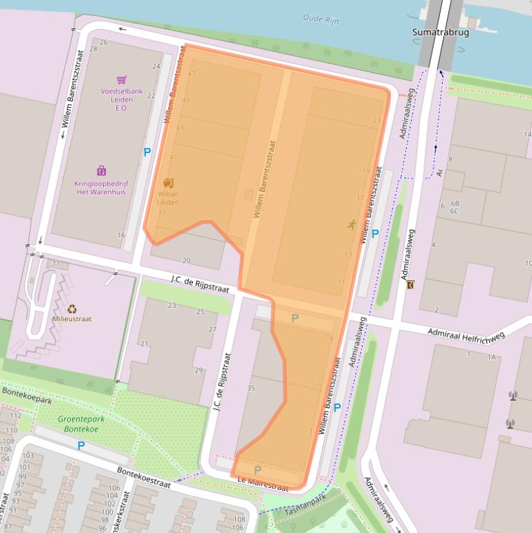 Kaart van postcodegebied 2315TZ.