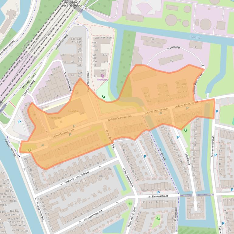 Kaart van postcodegebied 2316AJ.