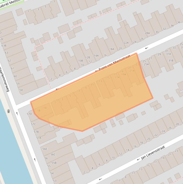 Kaart van postcodegebied 2316AK.
