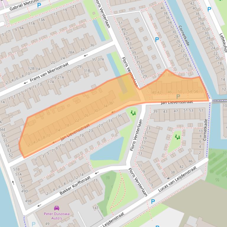 Kaart van postcodegebied 2316AR.