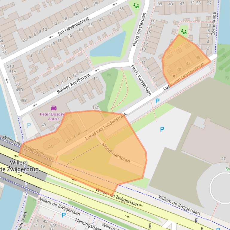 Kaart van postcodegebied 2316AV.