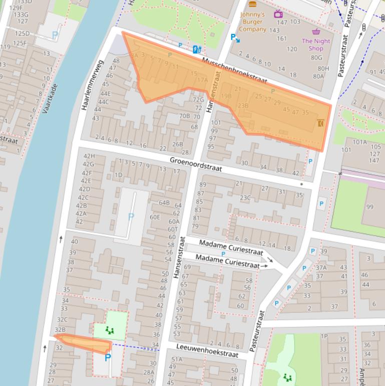 Kaart van postcodegebied 2316AW.