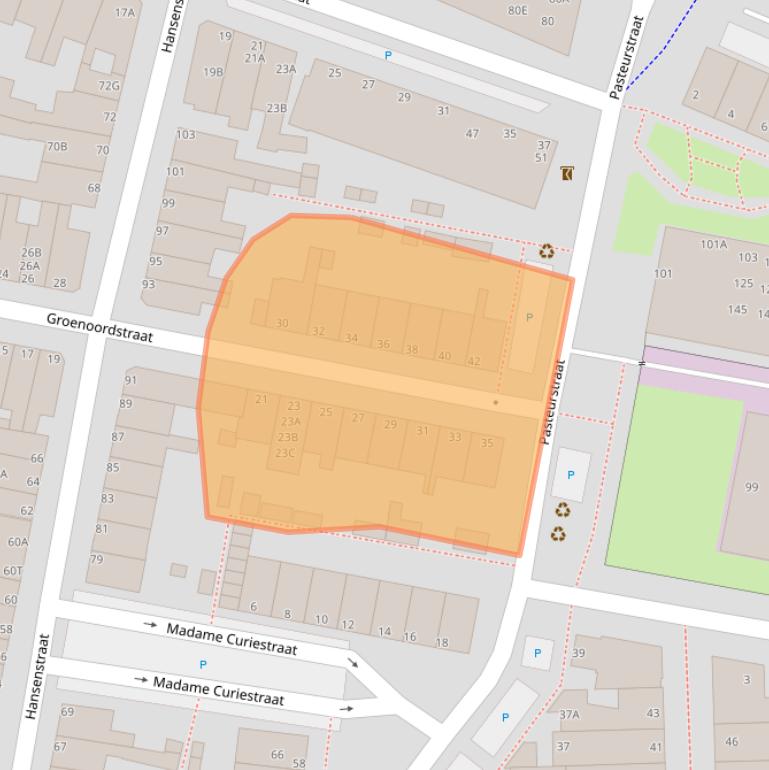 Kaart van postcodegebied 2316AZ.