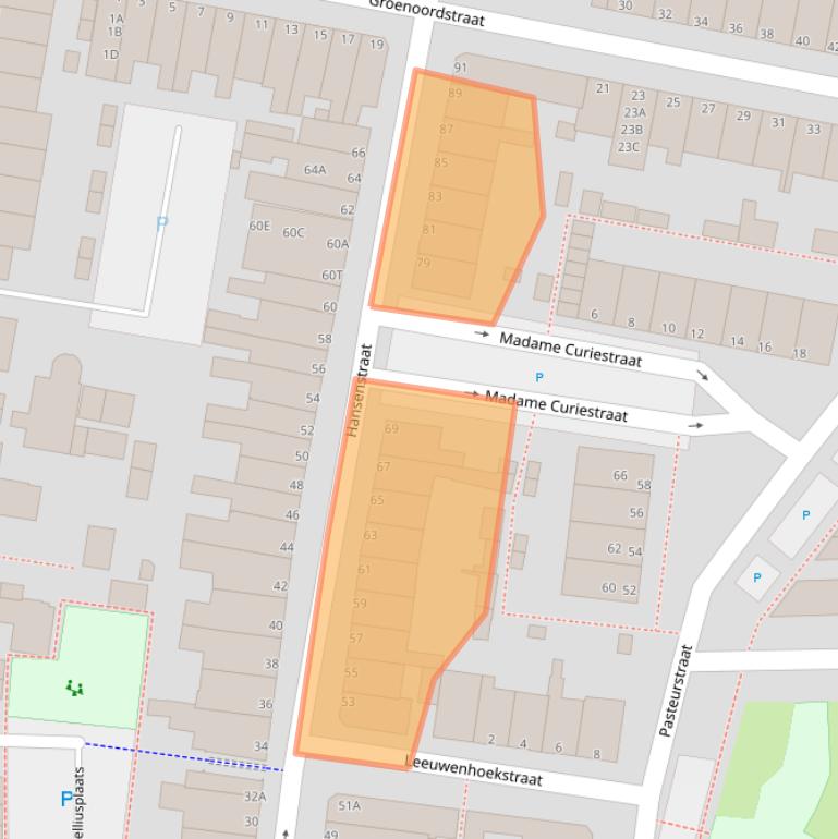 Kaart van postcodegebied 2316BE.