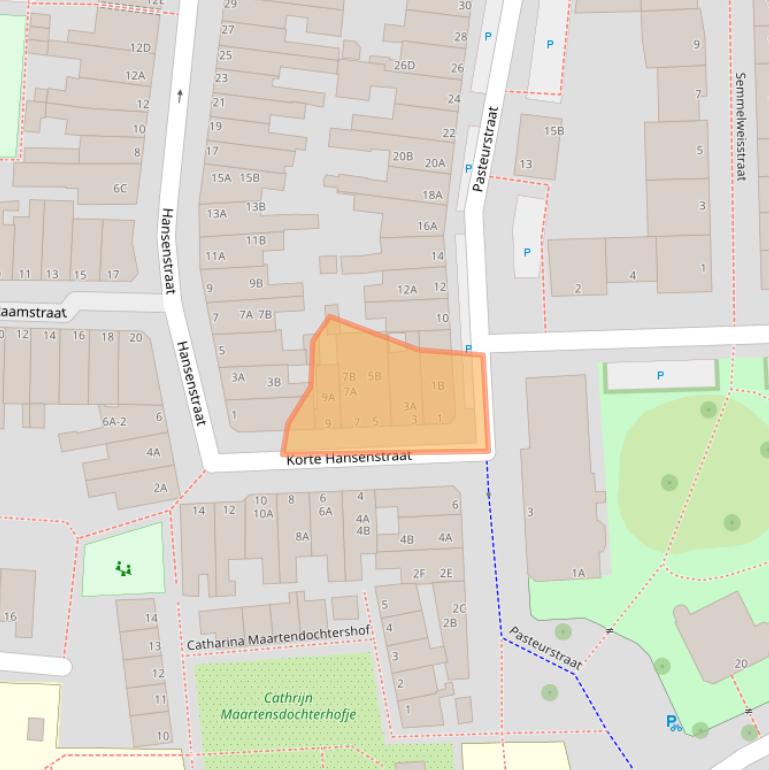 Kaart van postcodegebied 2316BN.