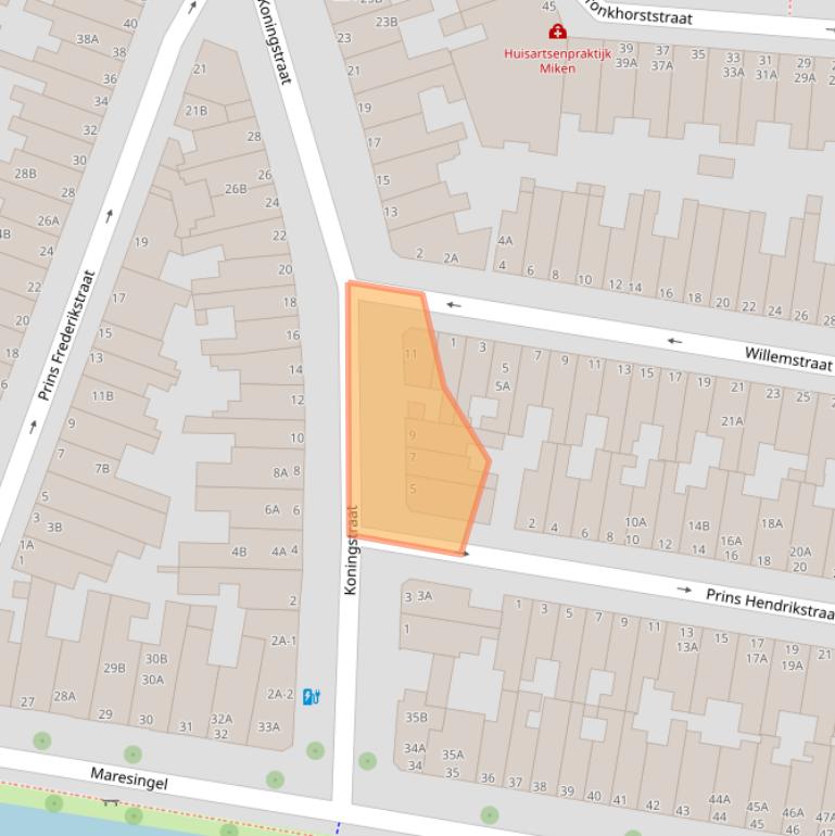 Kaart van postcodegebied 2316CB.