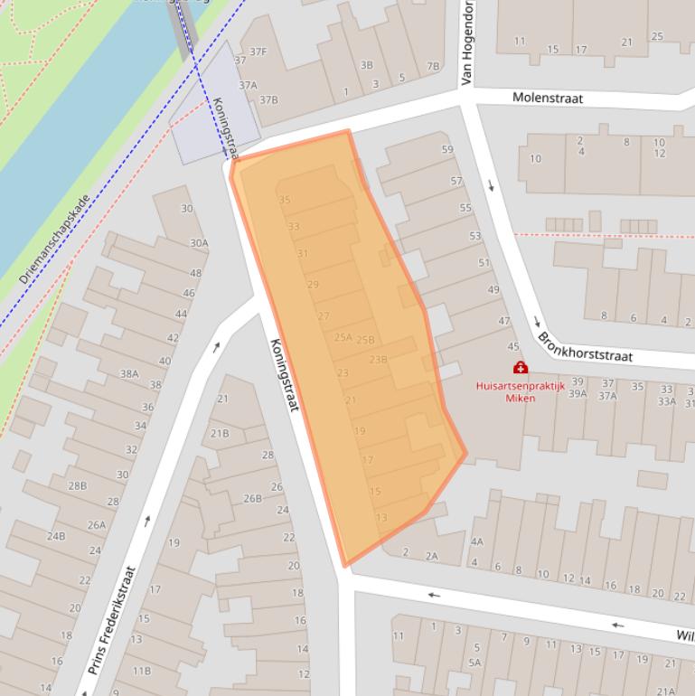 Kaart van postcodegebied 2316CC.