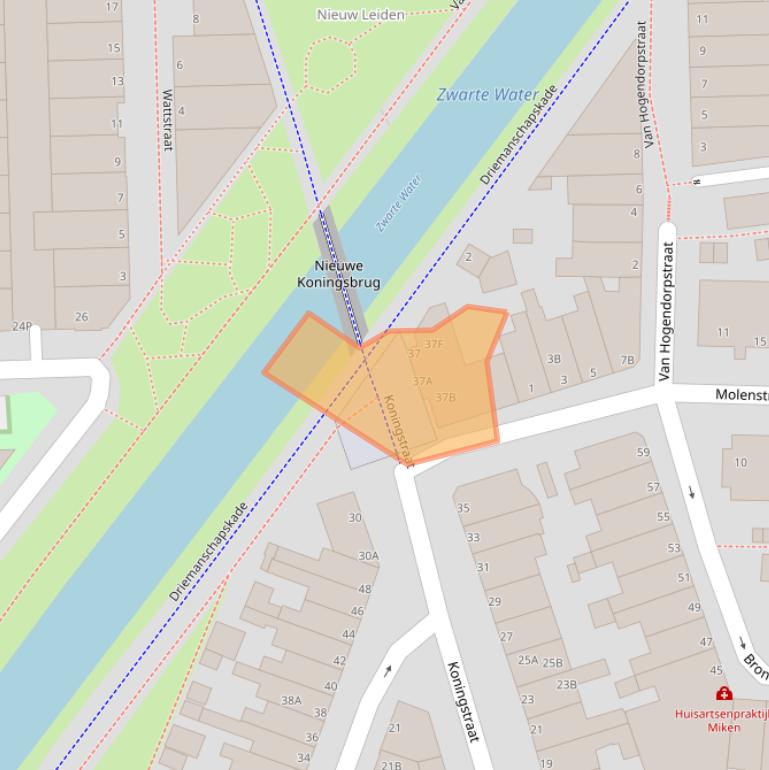 Kaart van postcodegebied 2316CD.