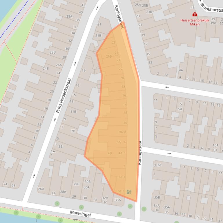 Kaart van postcodegebied 2316CE.