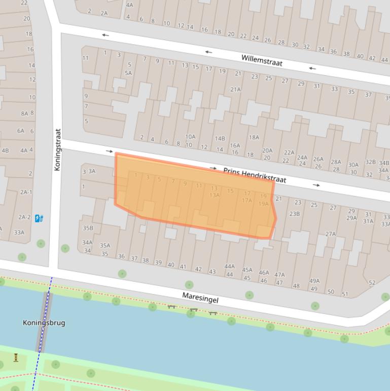 Kaart van postcodegebied 2316CL.