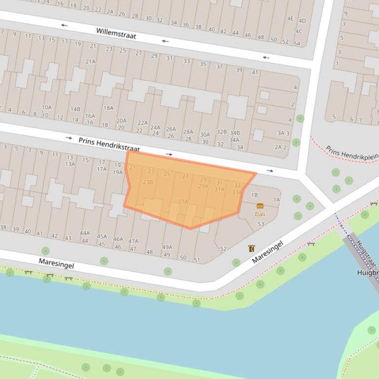 Kaart van postcodegebied 2316CM.