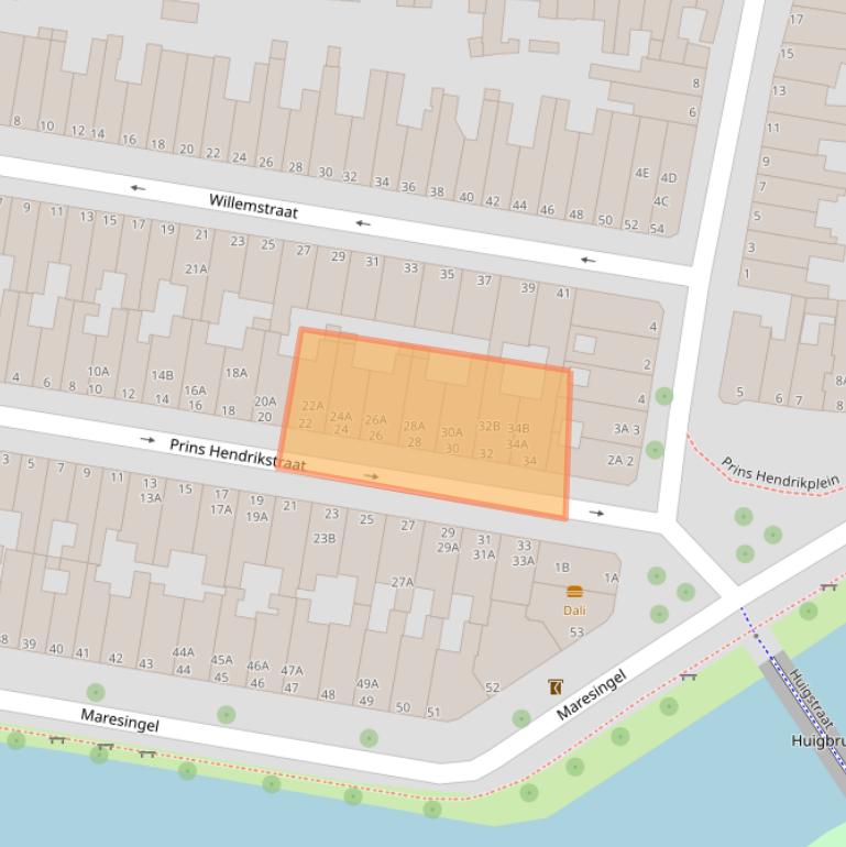 Kaart van postcodegebied 2316CP.